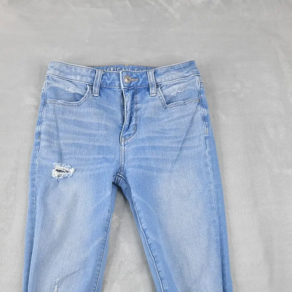 American Eagle Jeans Womens 0 Long (24x29) Super Hi-Rise Jegging Distresed